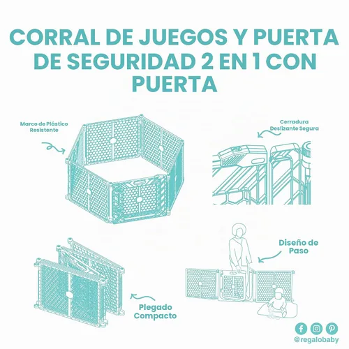 Vista 10 de Regalo - Puerta ajustable de plástico de 192 pulgadas para bebés y patio de juegos con puerta, marca galardonada, 2 en 1, kit de bonificación