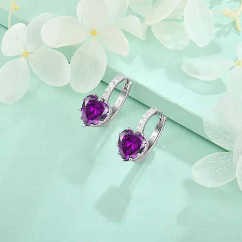 Vista 5 de Starchenie Aretes de corazón de plata de ley 925, aretes de piedras natales con cierre de palanca, regalo para mujer