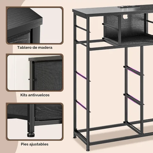 Vista 8 de Romorgniz - Cómoda para dormitorio con 10 cajones con luz LED y toma de corriente, cómodas de tela y cómoda con estantes abiertos para pasillo, sala