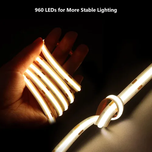 Vista 5 de COB - Luces LED para dormitorio, alimentadas por USB, 16.4 pies, 1600 LED, tira de luces blancas cálidas, regulables, flexibles, cinta adhesiva 3M