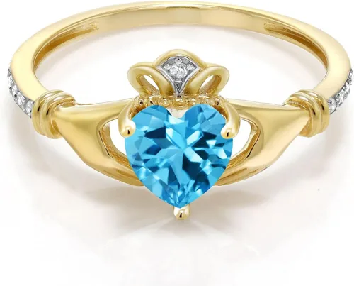 Vista 36 de Gem Stone King Anillo de compromiso claddagh celta irlandés de oro amarillo de 10 quilates con piedra preciosa en forma de corazón de 0.236 in