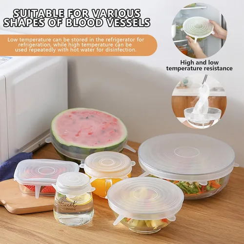 Vista 5 de 12 tapas elásticas rectangulares de silicona para almacenamiento de alimentos, 6 tamaños Reusable Adjustable Leftover Stretch Dish Lids, Airtight