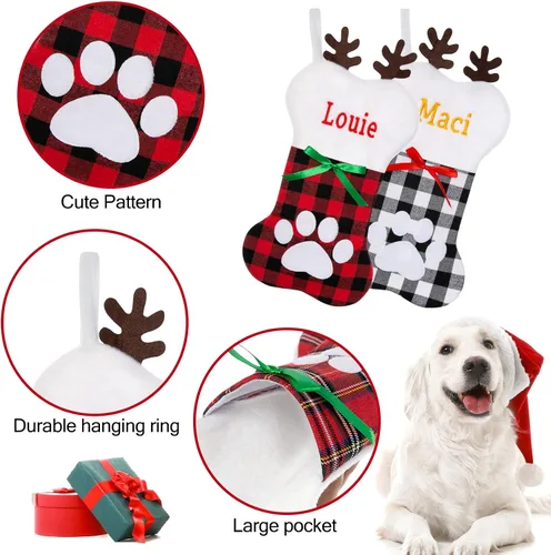 Vista 3 de Calcetín de Navidad Personalizado Grande Tejido Personalizado Bordado con Nombre Calcetín de Navidad para Familia Niños Mascotas Decoración