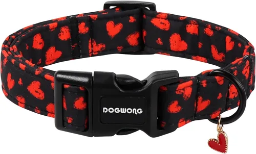Vista 170 de DOGWONG Collar para perro de San Valentín, collar ajustable de algodón con corazón de caramelo azul, perfecto para perros pequeños a medianos