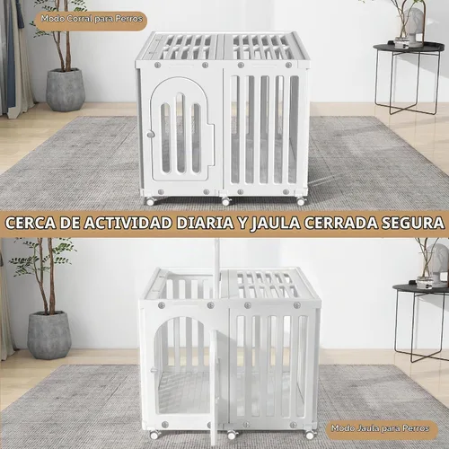 Vista 2 de Corralito para perros con puerta y cubierta, panel de valla para cachorros, jaula para perros, corral para mascotas para perros pequeños y medianos