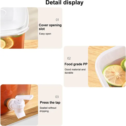 Vista 4 de Dispensador de bebidas de plástico de gran capacidad, dispensador de bebidas de 3,5 L, dispensador duradero, refrigerador, cubo de bebidas, uso