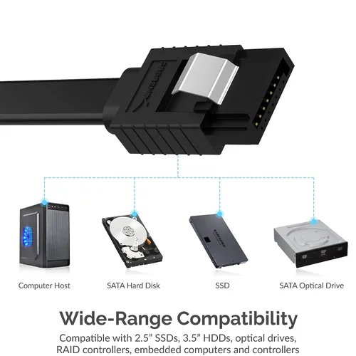 Vista 3 de SABRENT Cable de datos SATA III (6 Gbit/s) en ángulo recto con pestillo de bloqueo para unidades HDD/SSD/CD y DVD