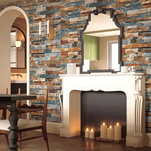 Vista 6 de CAX Papel tapiz de piedra para despegar y pegar, papel tapiz de piedra sintética de 17.5 x 80 pulgadas, papel de contacto de ladrillo autoadhesivo