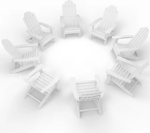 Vista 17 de MXIMU Silla Adirondack plegable para exteriores: sillas Adirondack fáciles de montar y cómodas, silla de plástico compuesto para todo tipo de clima