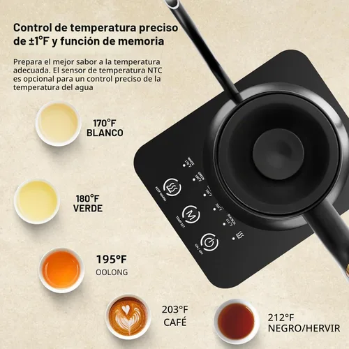Vista 2 de Panana Hervidor eléctrico, hervidor eléctrico de cuello de cisne, control de temperatura con pantalla LCD, hervidor de té para verter sobre café