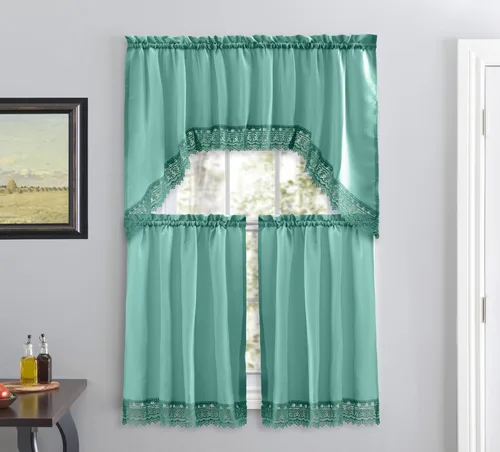 Vista 14 de American Linen - Cortinas para cafetería para cocina, cortinas de baño con cenefa, borde de encaje bordado. (Beige) Incluye cenefa a juego