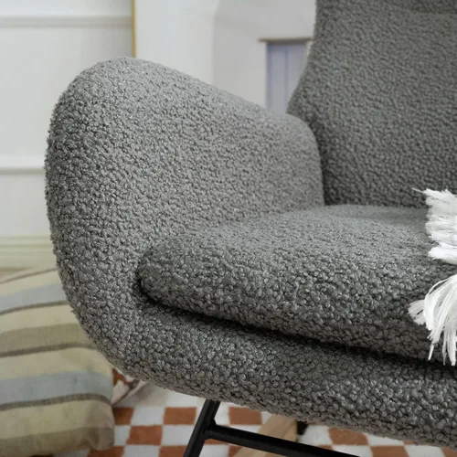 Vista 5 de CuisinSmart Mecedora tapizada de peluche para guardería, moderna silla mecedora con respaldo alto, mecedora interior para sala de estar, dormitorio