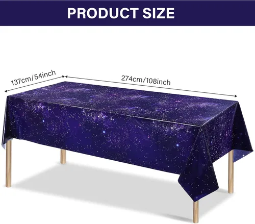 Vista 2 de Tatuo 1 paquete de mantel rectangular de plástico con galaxia, estrella espacial, nebulosa morada, desechable, cielo nocturno estrellado