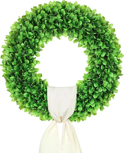 Vista 16 de DDHS Coronas de boj de 20 pulgadas para puerta delantera, corona de primavera artificial. Coronas para puerta delantera, granja, boda, verde, todo
