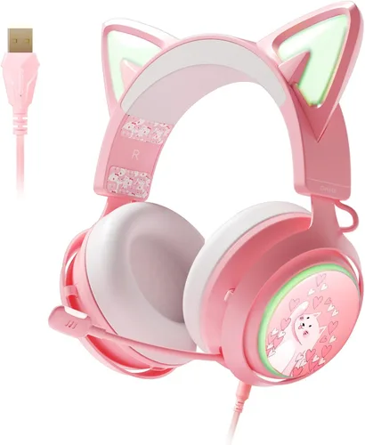 Vista 8 de Auriculares con orejas de gato, auriculares para juegos (inalámbricos, verde)