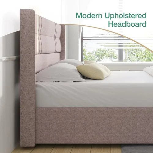 Vista 4 de Novilla Base de cama Queen con almacenamiento elevable, base de cama de plataforma tapizada con almacenamiento, no necesita somier, soporte