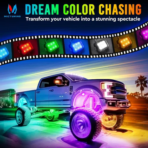 Vista 2 de MICTUNING C2+ RGB+IC Luces de Roca con Colores Cambiantes, Impermeables IP68, 2 piezas de Luces de Neón para Rocas (No Incluye Controlador)