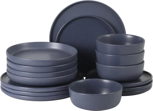 Vista 12 de Gibson Elite Leeds Court - Juego de platos y cuencos de cerámica de 16 piezas, colores surtidos, juego de platos redondos de esmalte reactivo moteado