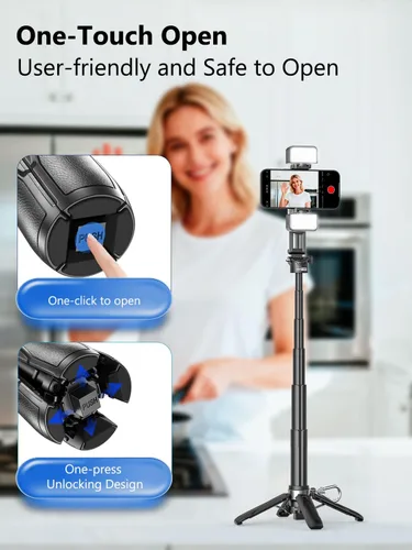 Vista 7 de USKEYVISION Palo selfie de bolsillo magnético para iPhone con luz para MagSafe 4 en 1, trípode portátil de bolsillo para iPhone y Android
