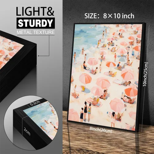 Vista 2 de Arte de pared costero de verano rosa pastel playero surfing pósteres de vaquera, impresiones en lienzo estéticas de 08 x 10 pulgadas, marco negro