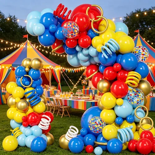 Vista 2 de PERPAOL 150 guirnaldas de globos rojos, amarillos y azules, globos de látex metálicos mixtos de confeti para cumpleaños, ducha, carnaval, circo