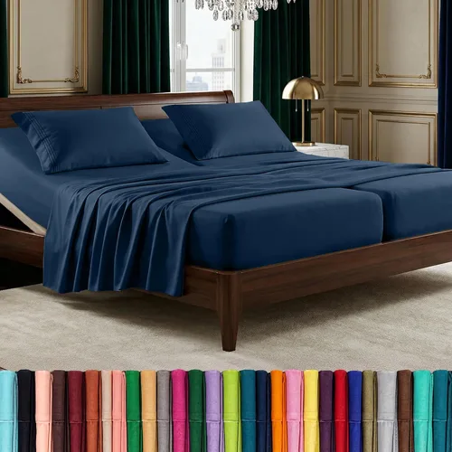 Vista 10 de Elegant Comfort Lujoso juego de sábanas de microfibra de alta calidad 1500 hoteleras bordadas de tres líneas más suaves de 4 piezas, resistente a