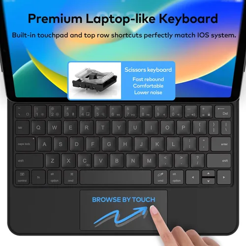 Vista 7 de runelk Funda con teclado para iPad de 10ª generación 2022 y 11ª (A16, 2025) – Teclado estilo mágico con panel multitáctil – Soporte de voladizo