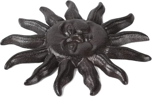 Vista 3 de BRASSTAR Hierro fundido 7.9 '' Sun Face Wall Decor Sun Art Escultura Colgante de pared para el hogar Jardín Casa Patio Tienda TQGJPT503