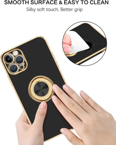 Vista 4 de BENTOBEN Funda para iPhone 12 Pro Max, iPhone 12 Pro Max con soporte de anillo de rotación atril flexible de TPU a prueba de golpes, protección