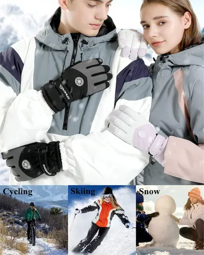 Vista 7 de JJZS Guantes de nieve de esquí de invierno para hombres, mujeres, jóvenes Guantes de calentamiento de manos impermeables para pantalla táctil