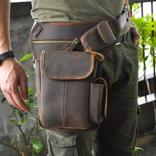 Vista 2 de Le'aokuu Cinturón de piel auténtica para hombre, para senderismo, riñonera, para cadera, 3106