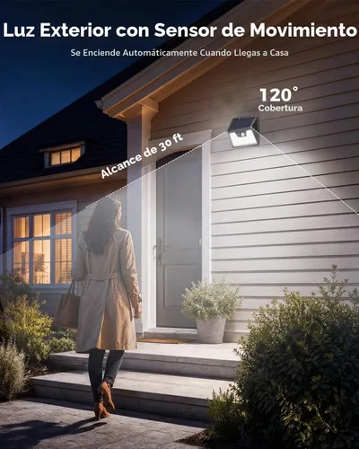 Vista 5 de Peasur Luces Solares para Exteriores con Sensor de Movimiento, 140 LED Luz Solar Alimentada por Energía Solar para Cerca Impermeable, 3 Modos