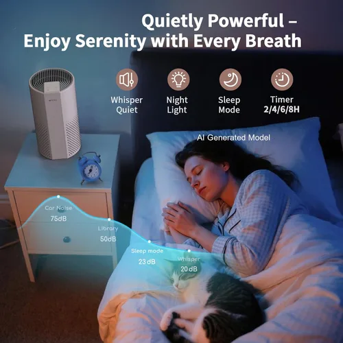 Vista 6 de Afloia Purificador de aire para el hogar, filtro lavable 4 en 1 para alergias, cubre hasta 1076 pies cuadrados, funcionamiento silencioso, apagado