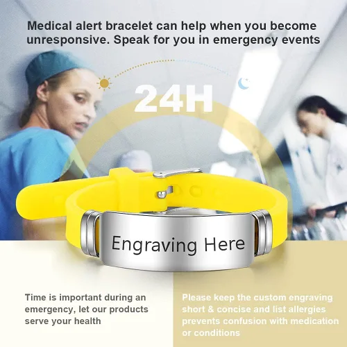 Vista 87 de OPALSTOCK Pulseras médicas personalizadas de silicona ajustable para identificación de emergencias, grabado gratuito, 9 pulgadas, resistente al