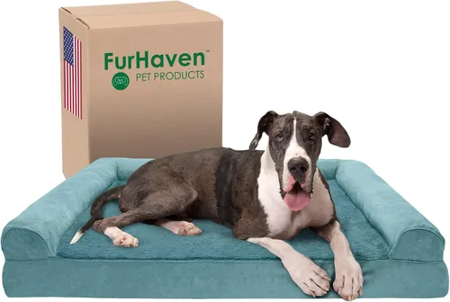 Vista 14 de Furhaven Cama para perro de espuma viscoelástica para perros medianos y pequeños con cojines extraíbles y funda lavable, para perros de hasta 35