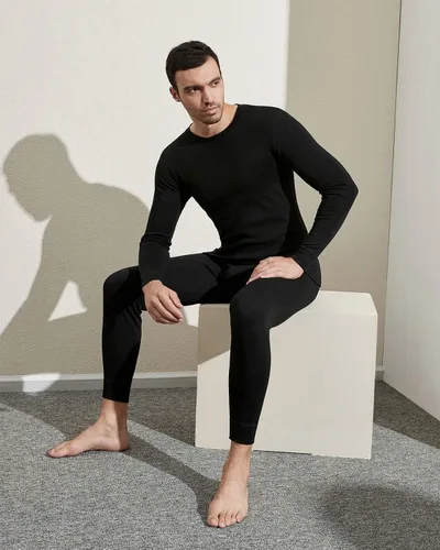 Vista 6 de LAPASA Men's 100% Merino Wool Base Layer Set M31/M126/M141/M144 Soft, itch-free long john thermal set with top & bottom, Lite, Midweight, and .Negro