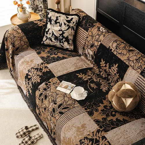 Vista 14 de HANDONTIME Funda para sofá para perros lavable con estampado floral de pájaros para sofás y sillones, funda de sofá negra con flores de jacquard