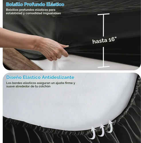 Vista 8 de LUX Décor - Protector de colchón tamaño individual, funda de colchón acolchada elástica ajustable Negro