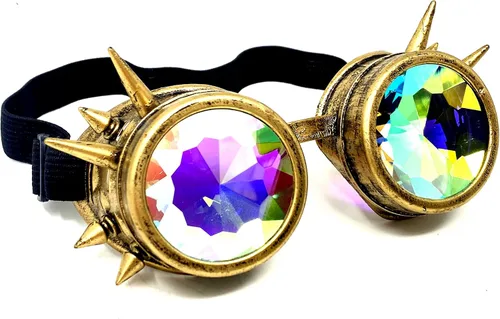 Vista 18 de Mad Scientist Time Traveler Steampunk - Gafas de disfraz de Halloween para mujeres y hombres Espiga de oro