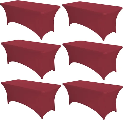 Vista 53 de PTC21B - Juego de 6 manteles elásticos de 6 pies, color negro, rectangular, ajustable, lavable, de elastano, para fiestas, bodas, cócteles
