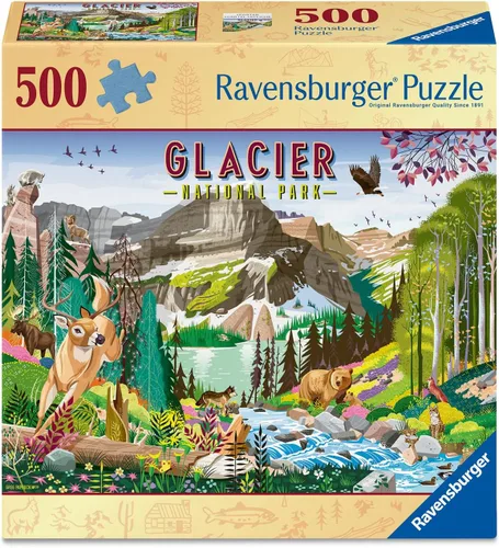 Vista 2 de Ravensburger Rompecabezas de 500 piezas del Parque Nacional Glacier para adultos