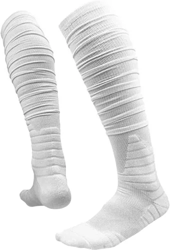 Vista 3 de Valcatch 2 pares de calcetines de fútbol fruncidos extra largos acolchados hasta la rodilla, calcetines deportivos antideslizantes para jóvenes