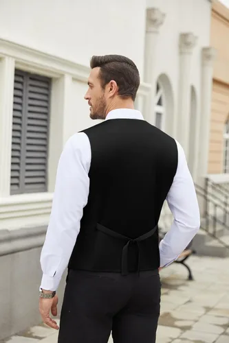 Vista 3 de COOFANDY Chaleco de traje de vestir casual para hombre, chaleco ajustado y formal de negocios