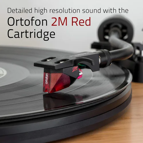 Vista 2 de Fluance RT83 Reference para tocadiscos de vinilo de alta fidelidad con cartucho Ortofon 2M Rojo, motor de control de velocidad, base de madera MDF