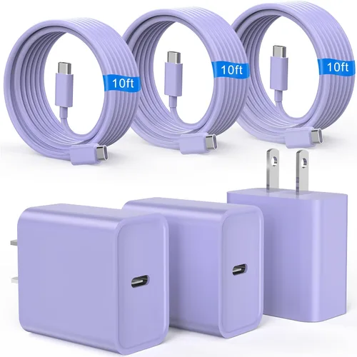 Vista 9 de Cargador de carga rápida para iPhone 16 y 15, paquete de 3 cargadores USB C PD de 20 W con cable de 10 pies, cable USB C tipo C para iPhone 16/16