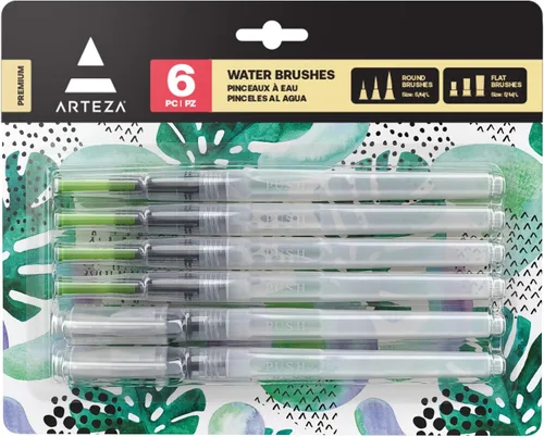 Vista 9 de Arteza Pinceles de Agua, Juego de 6, con Varios Tamaños de Punta de Cerdas de Nylon Suave, Pinceles de Pintura de Acuarela Autohumedecientes