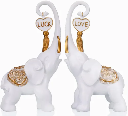Vista 9 de DOVDOV Juego de 2 piezas de estatua de elefante azul, escultura de elefante de amor, elefante azul para decoración del hogar, estantería de oficina