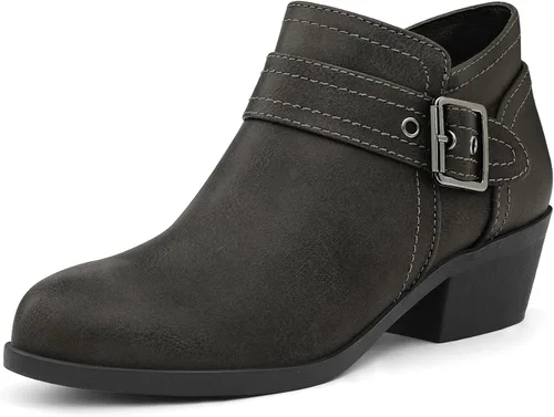 Vista 12 de mysoft Botas de tobillo para mujer, tacón bajo y grueso, cómodas botas de punta redonda con cremallera lateral Ante negro