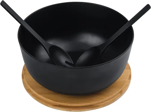 Vista 3 de LOVYANXUE - Juego de ensaladera de fibra de bambú con utensilios para servir de gran tamaño de 9.8 pulgadas, juego de mezcla de bambú natural