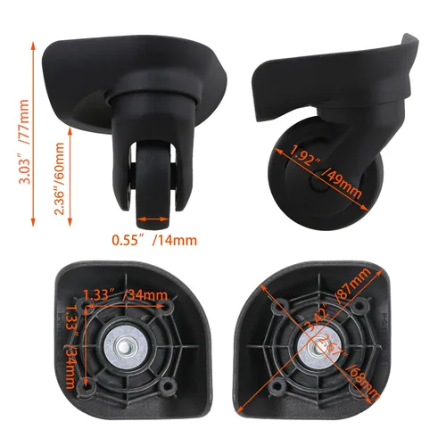 Vista 9 de 1 par de ruedas de repuesto 360 ruedas giratorias para maleta para equipaje negro, Negro -, Conjuntos de equipaje